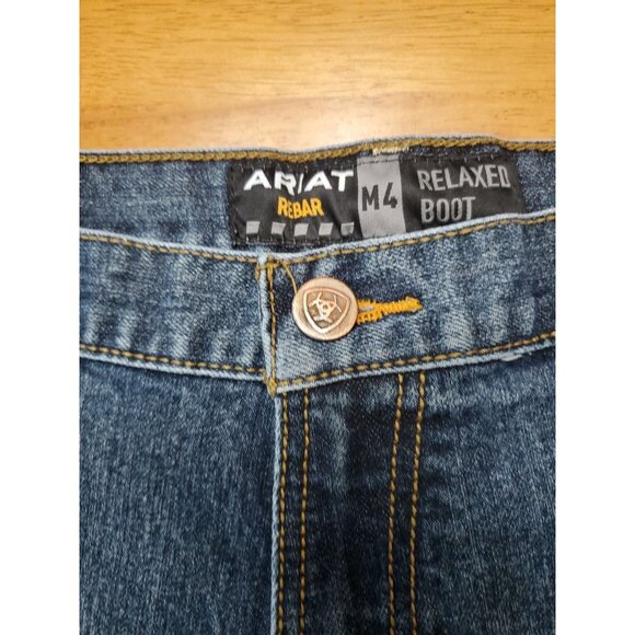 Ariat Rebar M4 Relaxed Boot Size 36x32 Mens Denim Work Blue Jeans Med Wash EUC - Picture 7 of 16